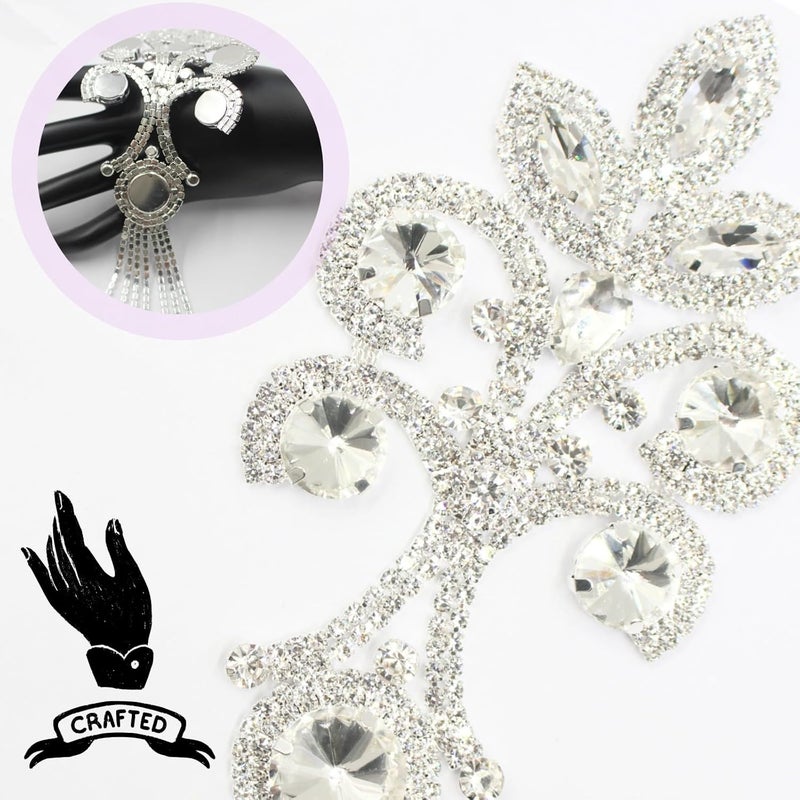 PEARLY JUN Rhinestone Applique Patches Silver Diamond Epaulettes Shoulder Trim Fringe Patches for Dresses Hand Sewing Craft Projects DIY Wedding Clothes Shoes Hats Bag Embellishments - Image 3